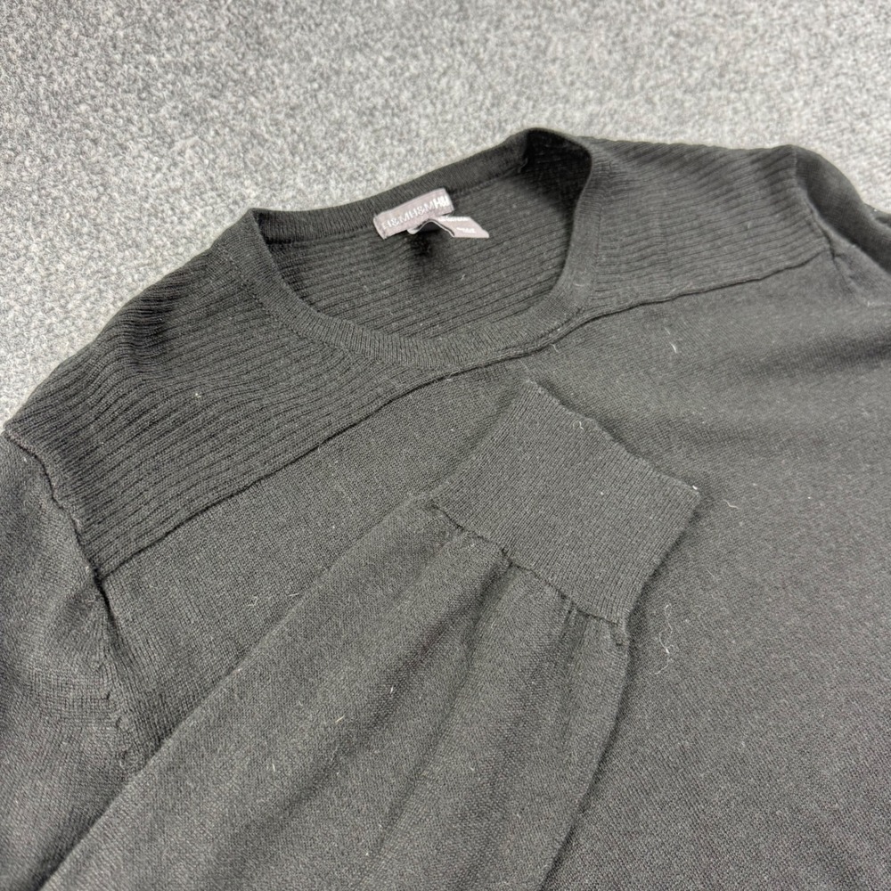 H&M Sweater Size Medium Black Wool Blend Ribbed Shoulder Crewneck Men's